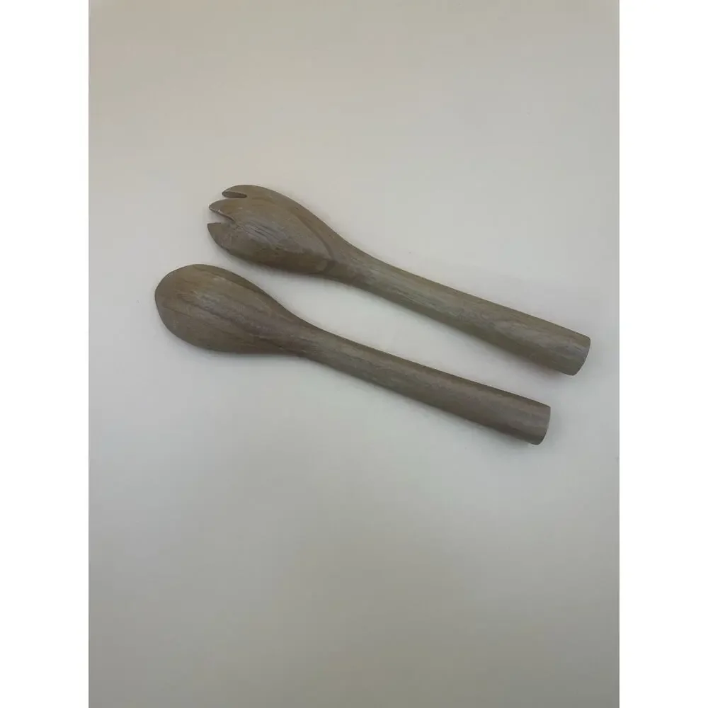 VTG MCM Salad Servers Wood Salad Serving Utensil Set Acacia Salad Spoon Fork 11”